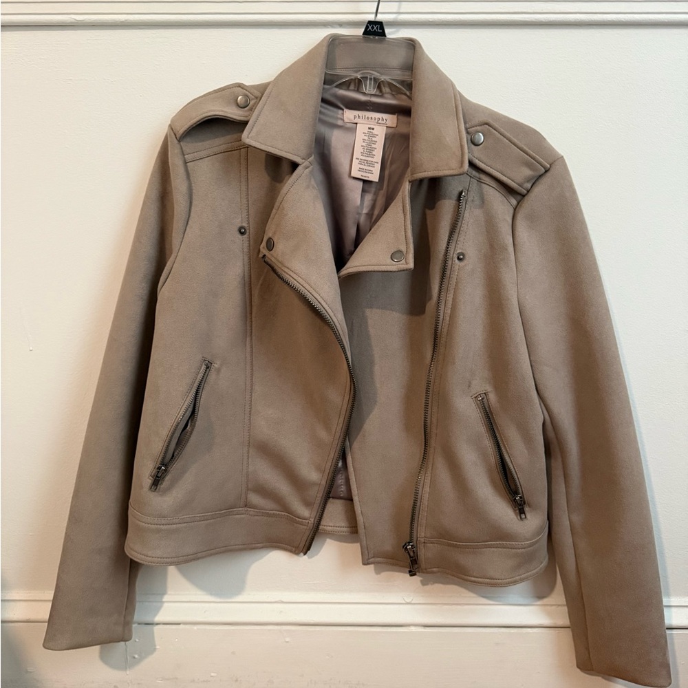 Philosophy Taupe Suede-Like Moto Jacket